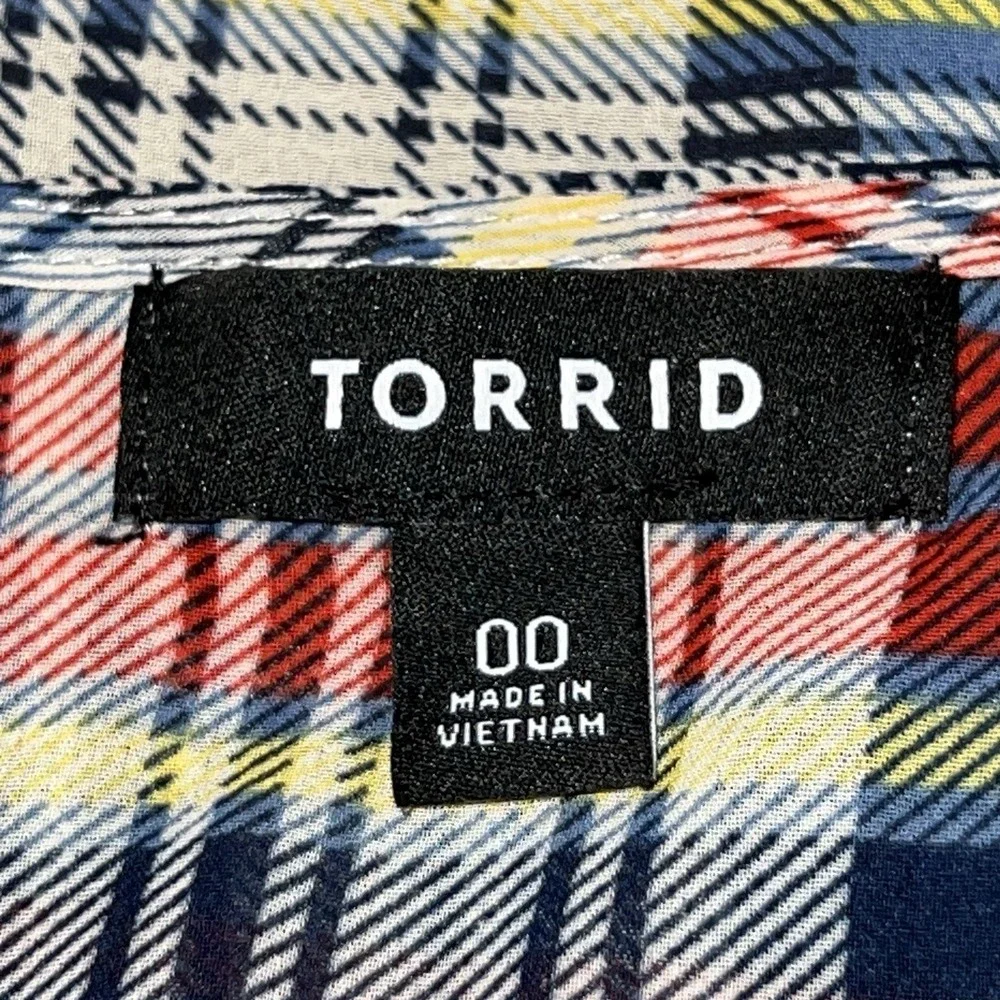 Torrid Sheer Plaid Kimono Cardigan Open Front Duster Plus‎ Size 00/M/L  Blue Red